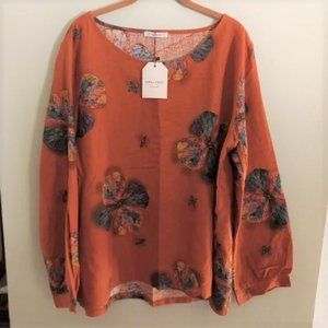 NWT Cellabie Elements Scoop Neck Orange Rust Long Sleeve Blouse 2XL